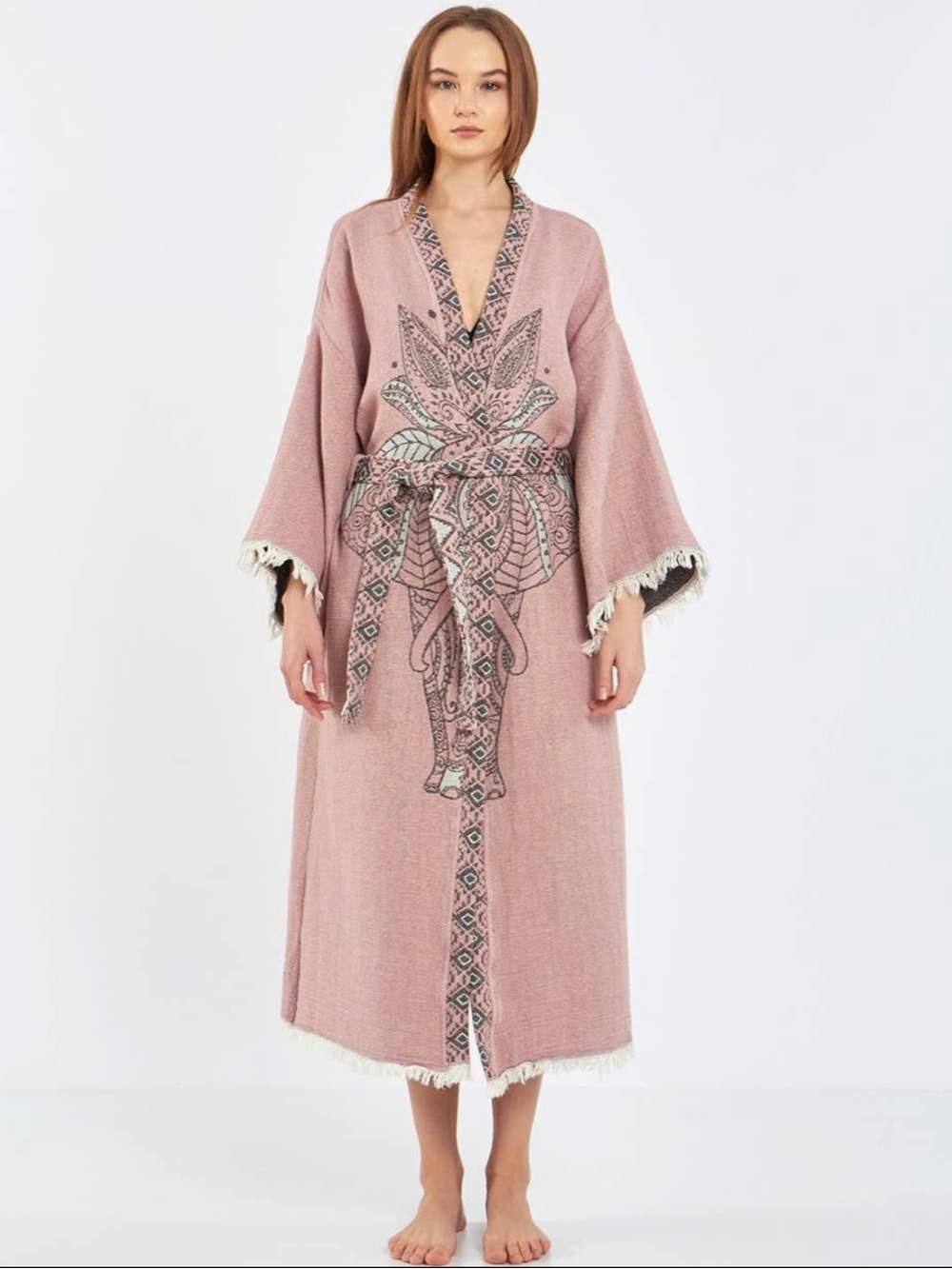 Pink Organic Cotton Turkish Elephant Kimono Robe Kaftan Beach Cover up Duster